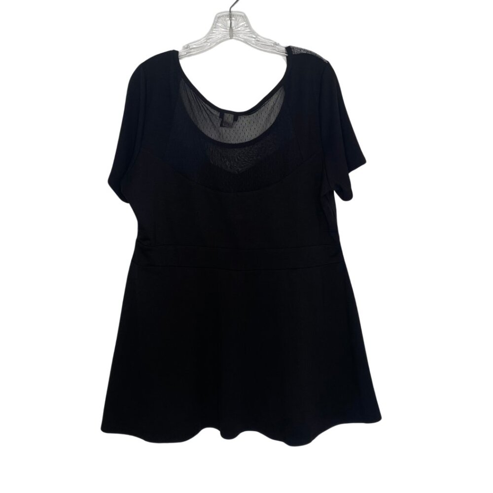Torrid Black Short Sleeve Fit & Flare Short Sleeve Top with Mesh Accent, 2X #280 - Picture 6 of 12